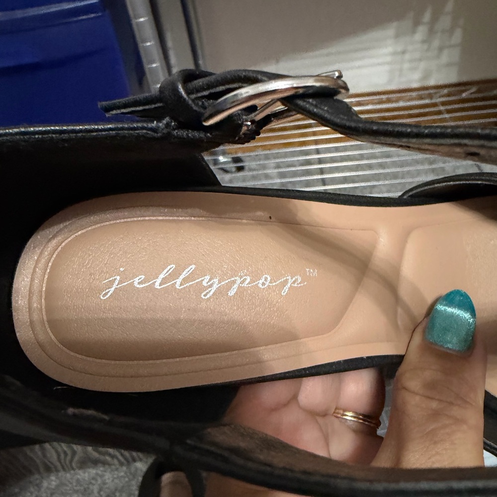 Jellypop Black T-Strap Platform Block Heels - Picture 3 of 8